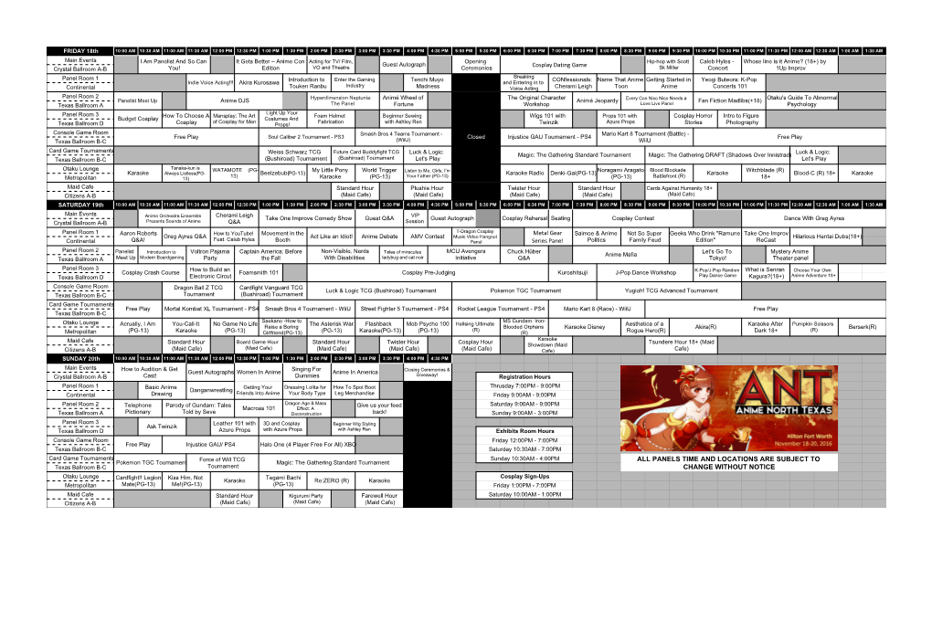 All Panels Time and Locations Are Subject to Change Without Notice