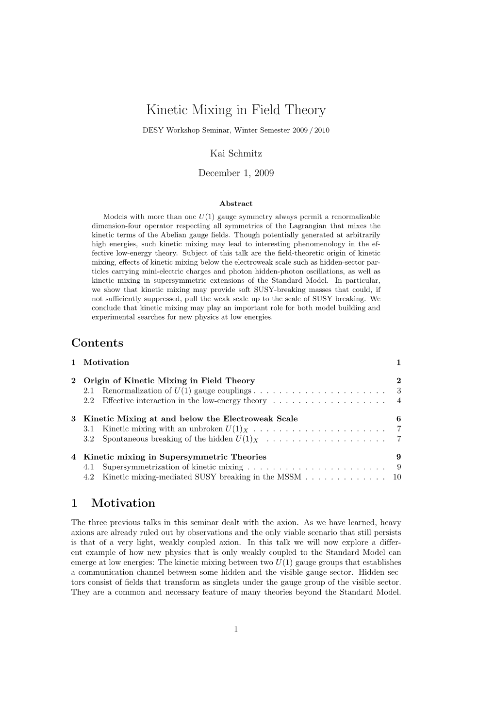 Kinetic Mixing in Field Theory