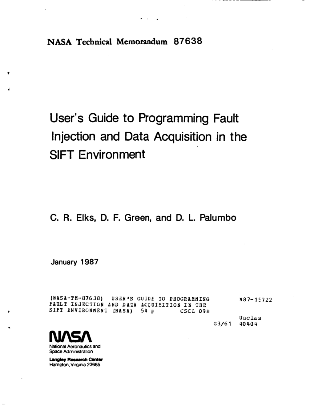User's Guide to Programming Fault Injection and Data Acquisition in the SIFT Environment