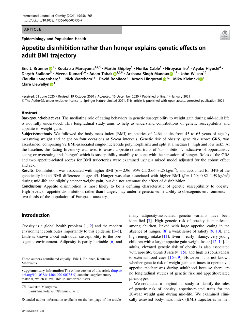 Appetite Disinhibition Rather Than Hunger Explains Genetic Effects on Adult BMI Trajectory