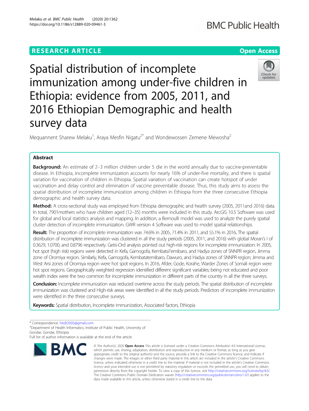 Spatial Distribution of Incomplete Immunization Among Under-Five