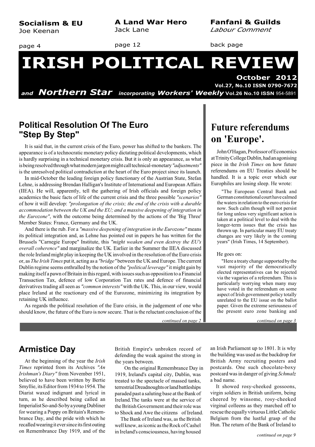 Irish Political Review, October 2012