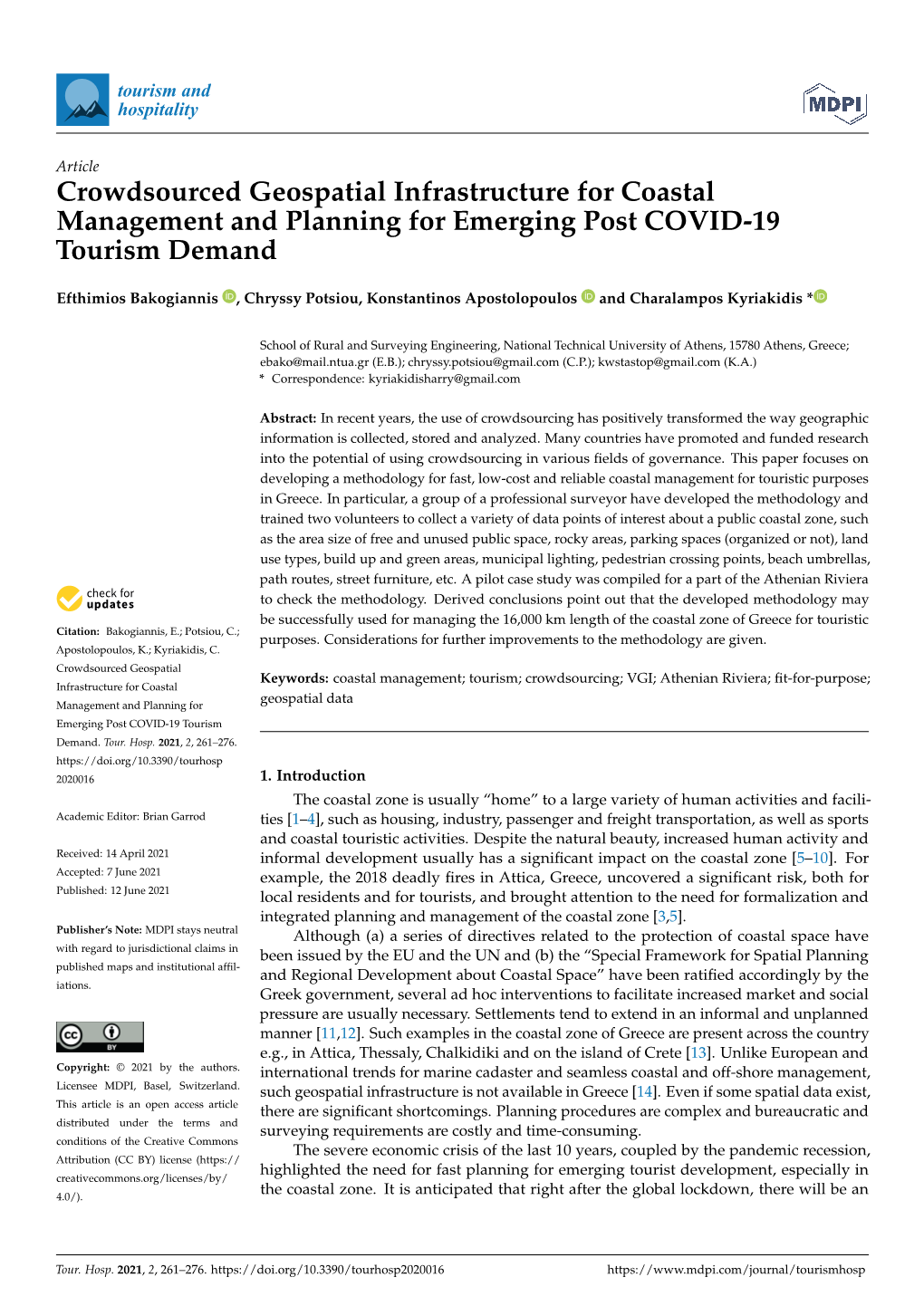 Crowdsourced Geospatial Infrastructure for Coastal Management and Planning for Emerging Post COVID-19 Tourism Demand