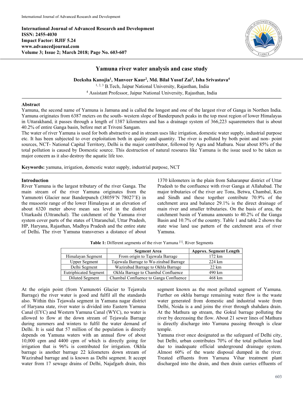 Yamuna River Water Analysis and Case Study