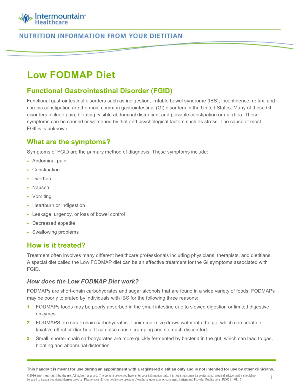 Gastrointestinal: Low FODMAP Diet