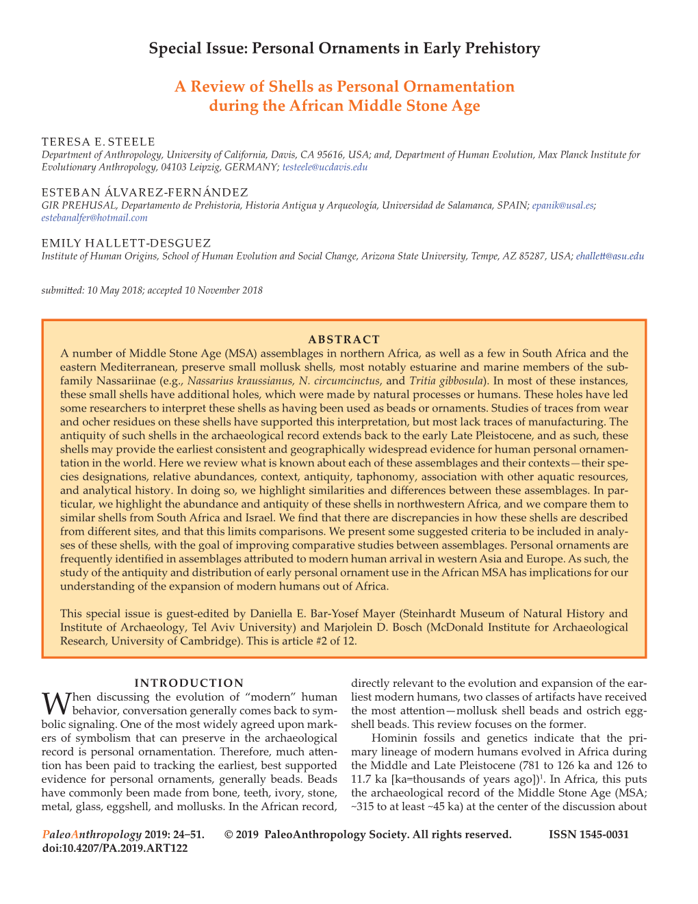 Personal Ornaments in Early Prehistory a Review of Shells As