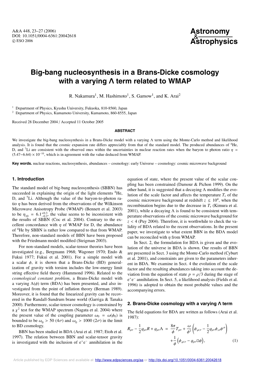 Big-Bang Nucleosynthesis in a Brans-Dicke Cosmology with a Varying Λ Term Related to WMAP