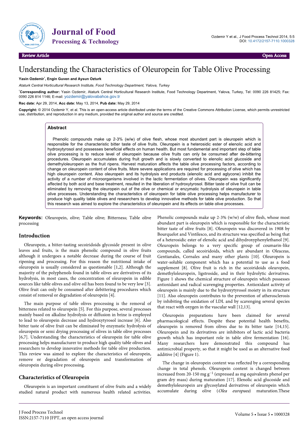 Understanding the Characteristics of Oleuropein for Table Olive Processing