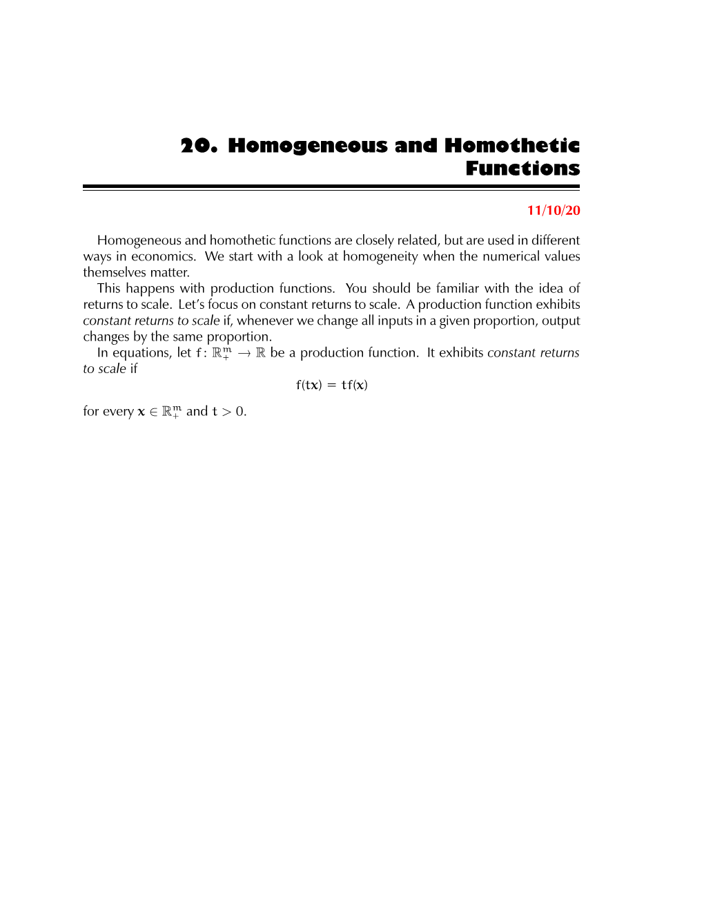 20. Homogeneous and Homothetic Functions