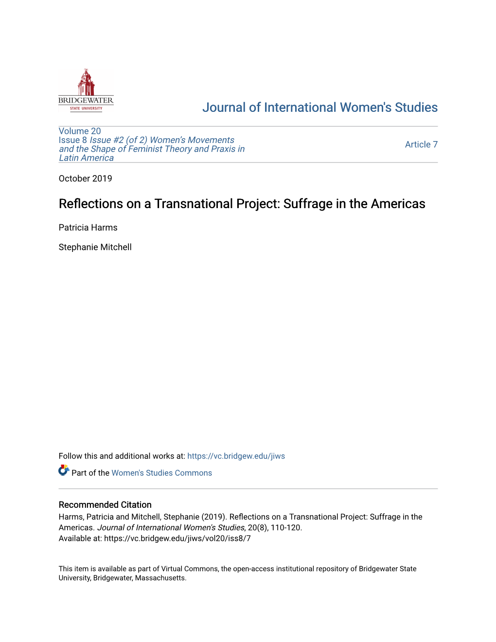 Reflections on a Transnational Project: Suffrage in the Americas