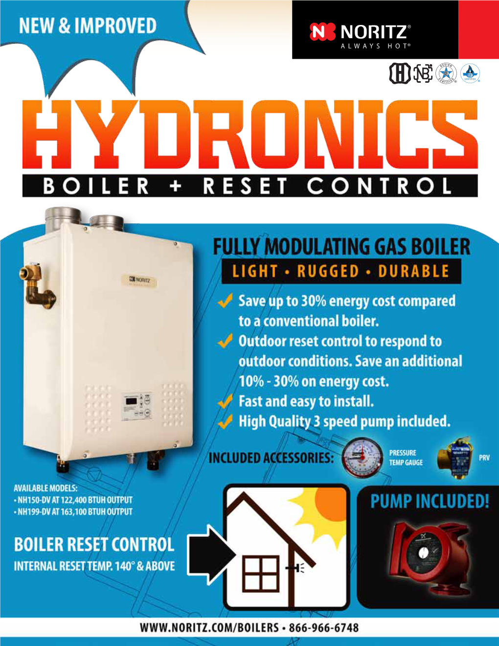 Noritz Hydronics Boiler with Reset Control + Pump Package