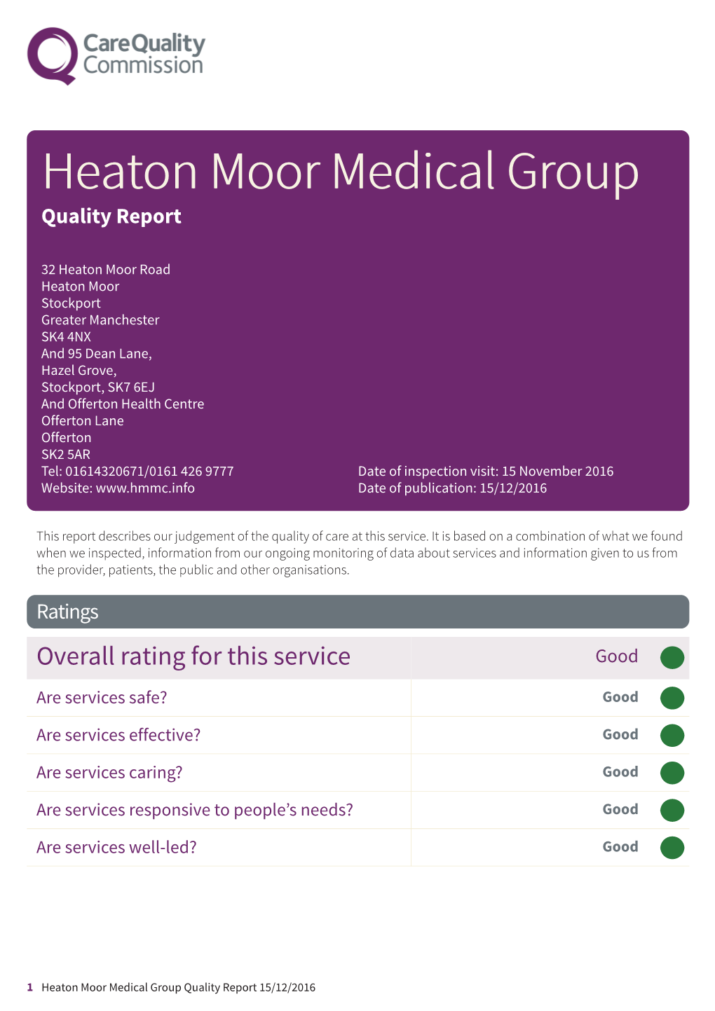 Heaton Moor Medical Group Quality Report