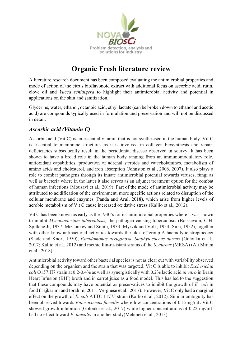 Organic Fresh Literature Review