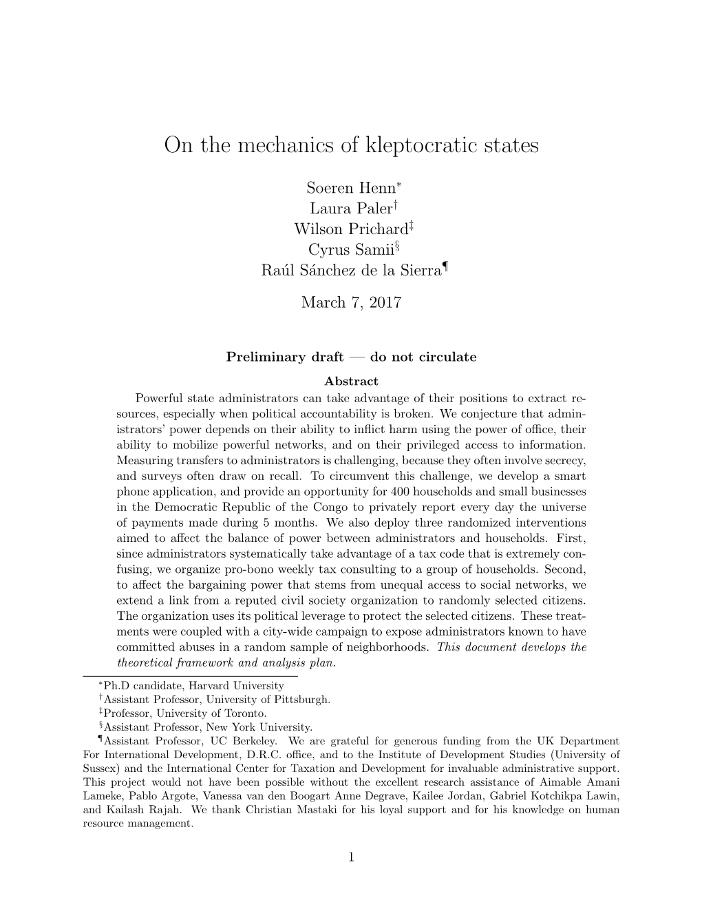 On the Mechanics of Kleptocratic States