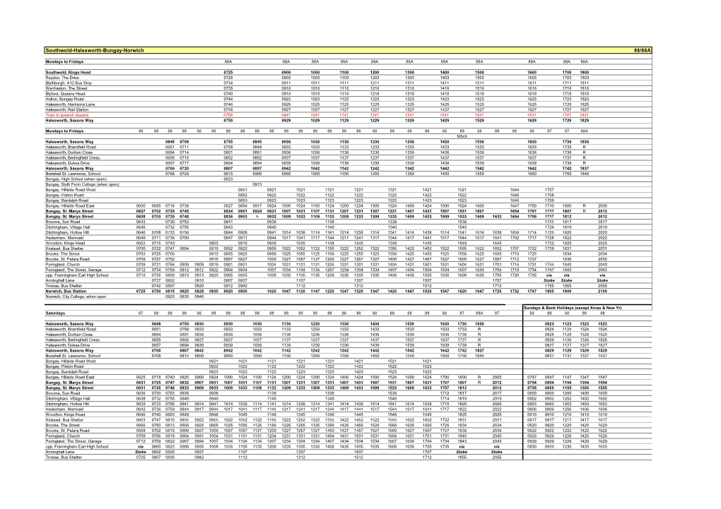 Southwold-Halesworth-Bungay-Norwich 88/88A