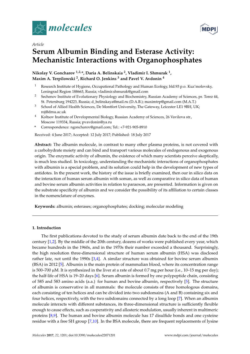 Serum Albumin Binding and Esterase Activity: Mechanistic Interactions with Organophosphates