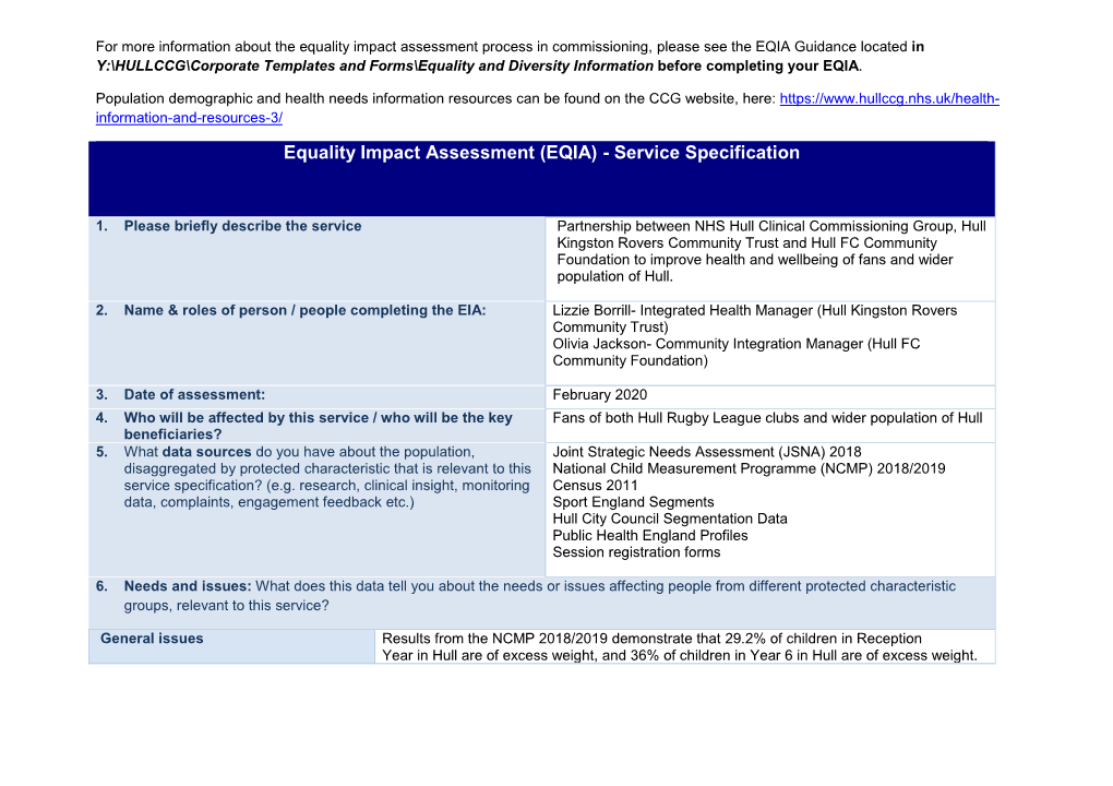 Equality Impact Assessment (EQIA) - Service Specification