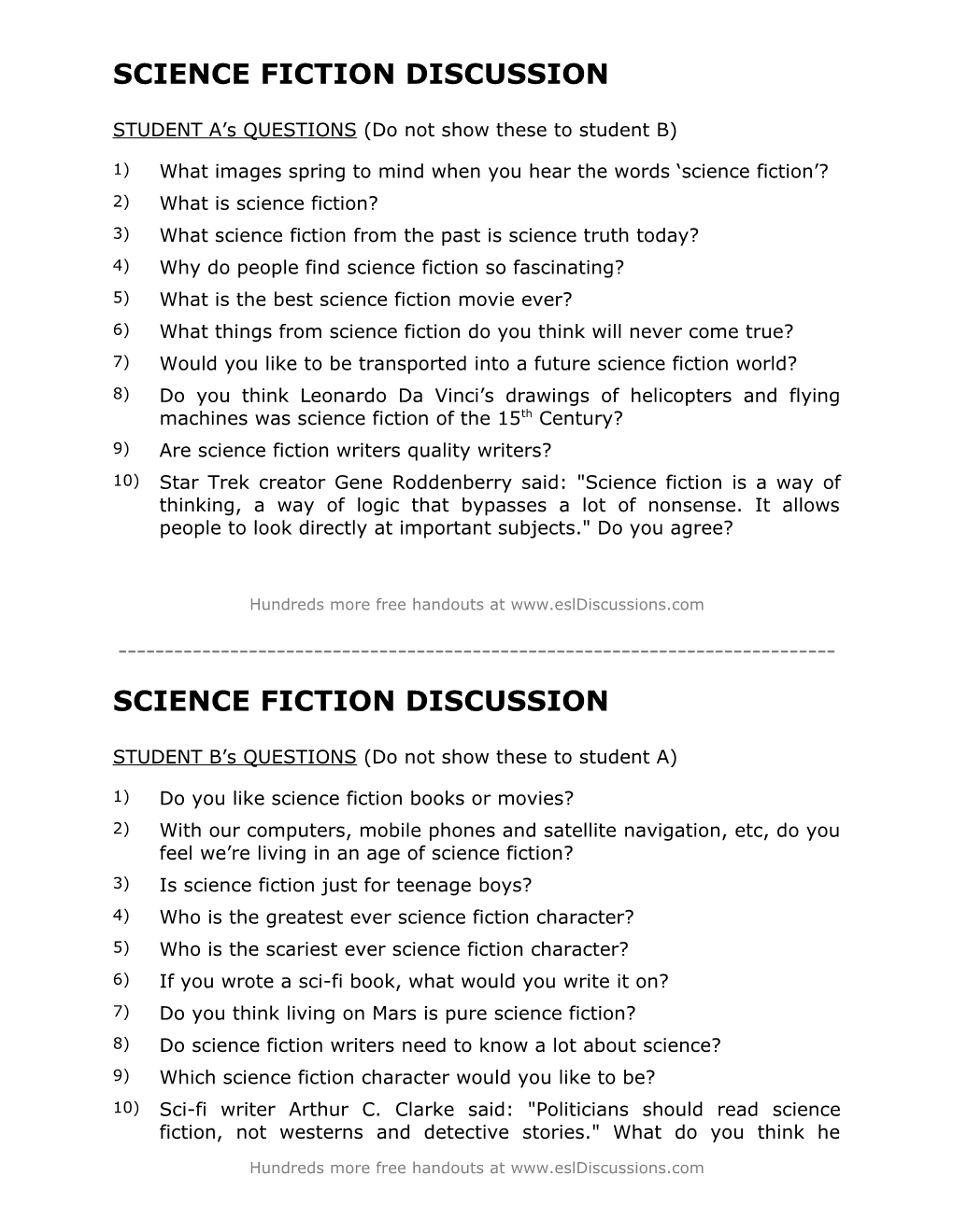 ESL Conversation Lesson on Science Fiction