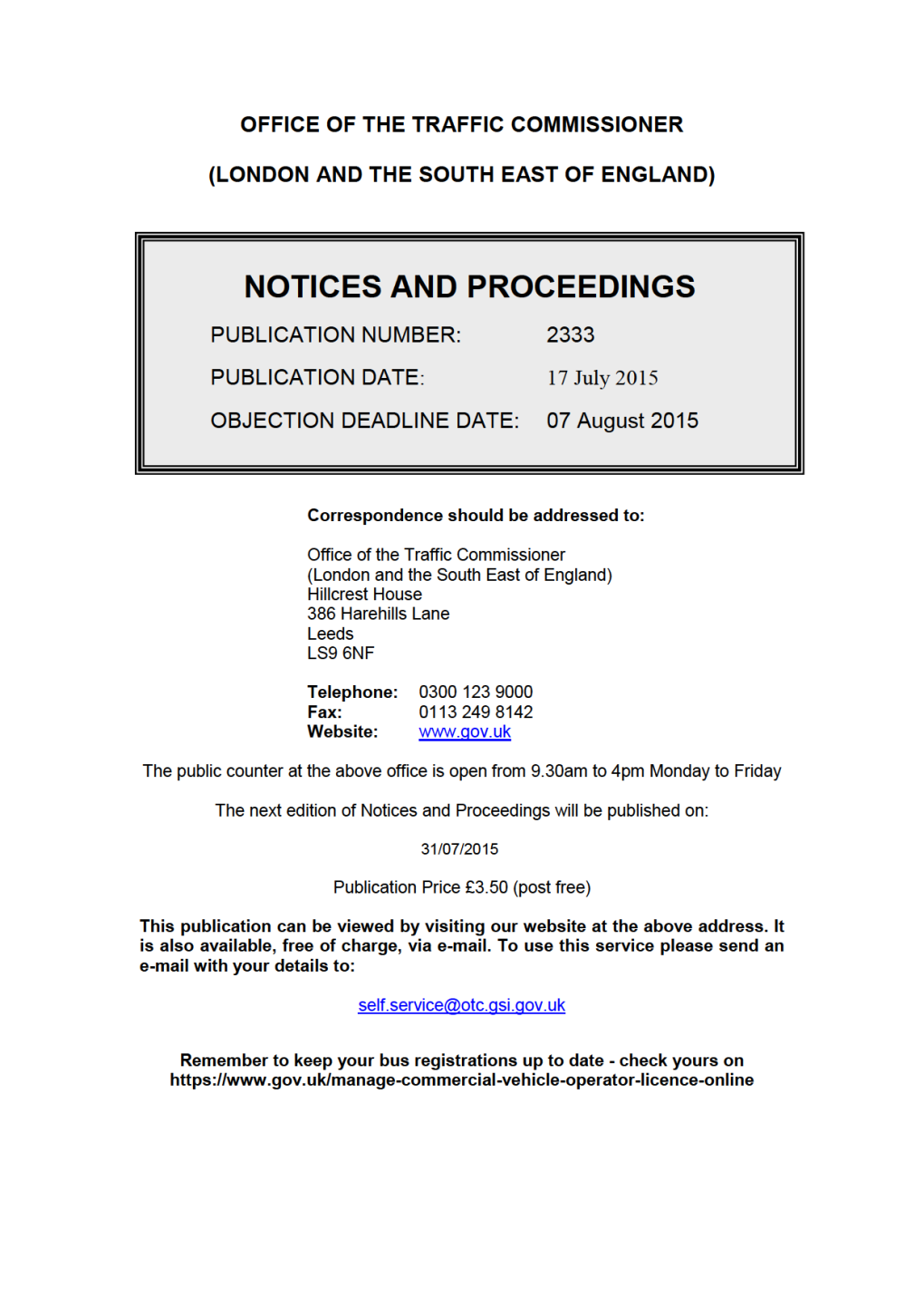 NOTICES and PROCEEDINGS 17 July 2015