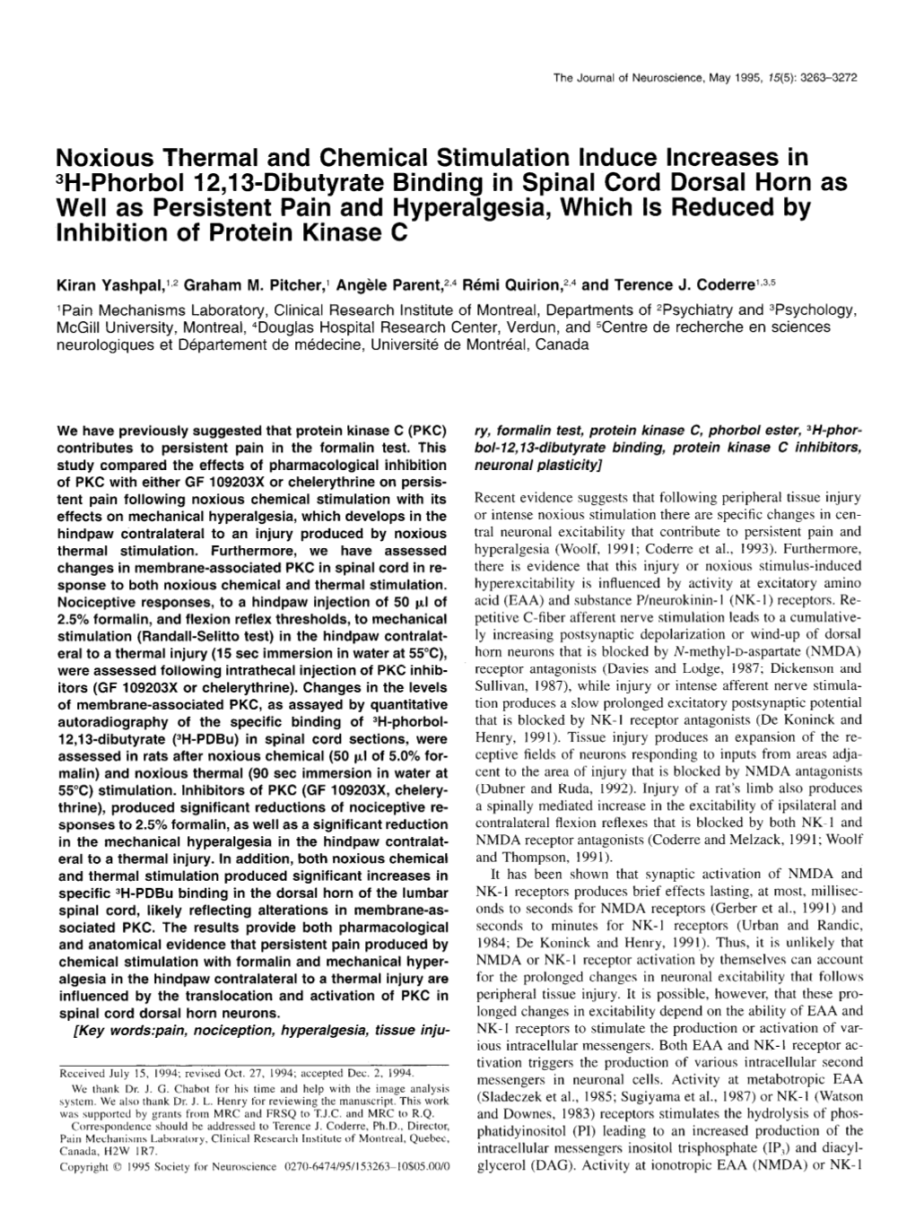 Noxious Thermal and Chemical Stimulation Induce Increases in 3H