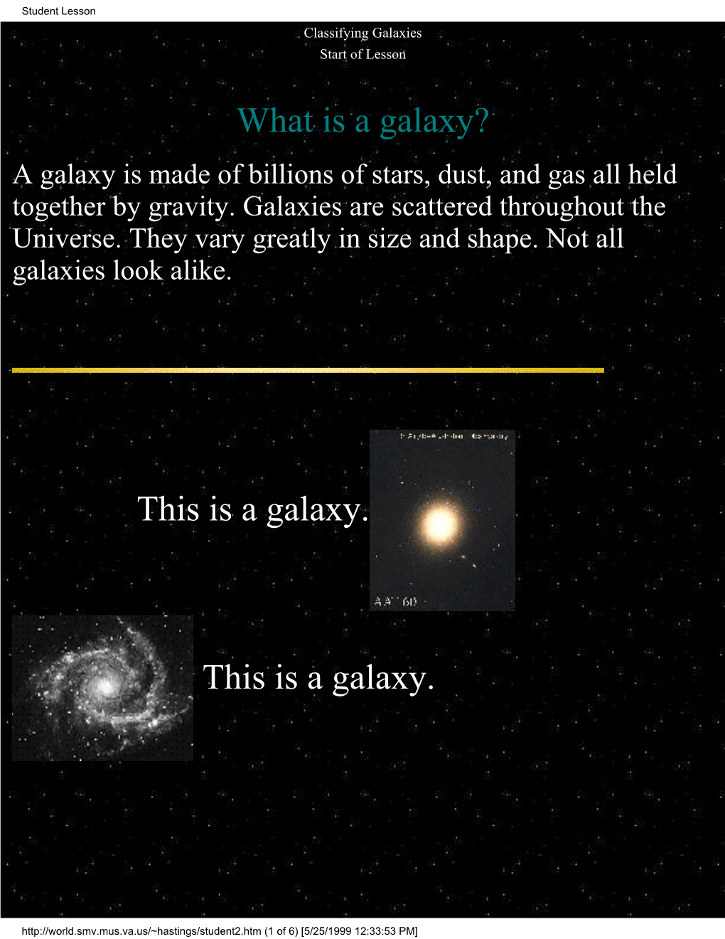 Student Lesson Classifying Galaxies Start of Lesson