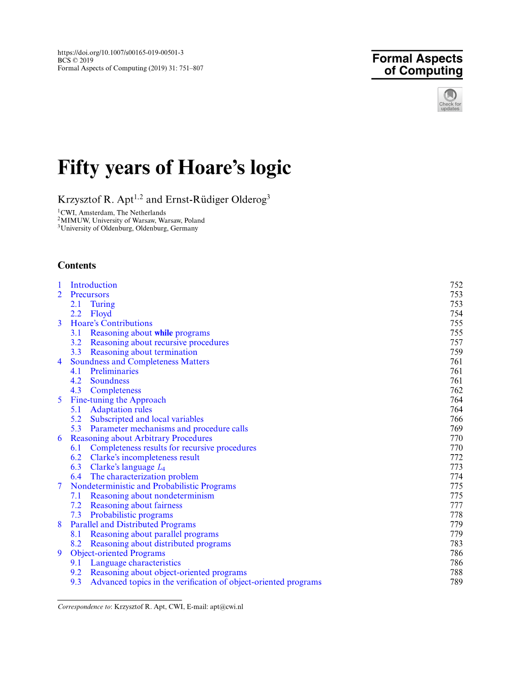 Fifty Years of Hoare's Logic