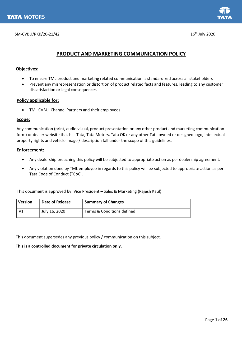 Product and Marketing Communication Policy