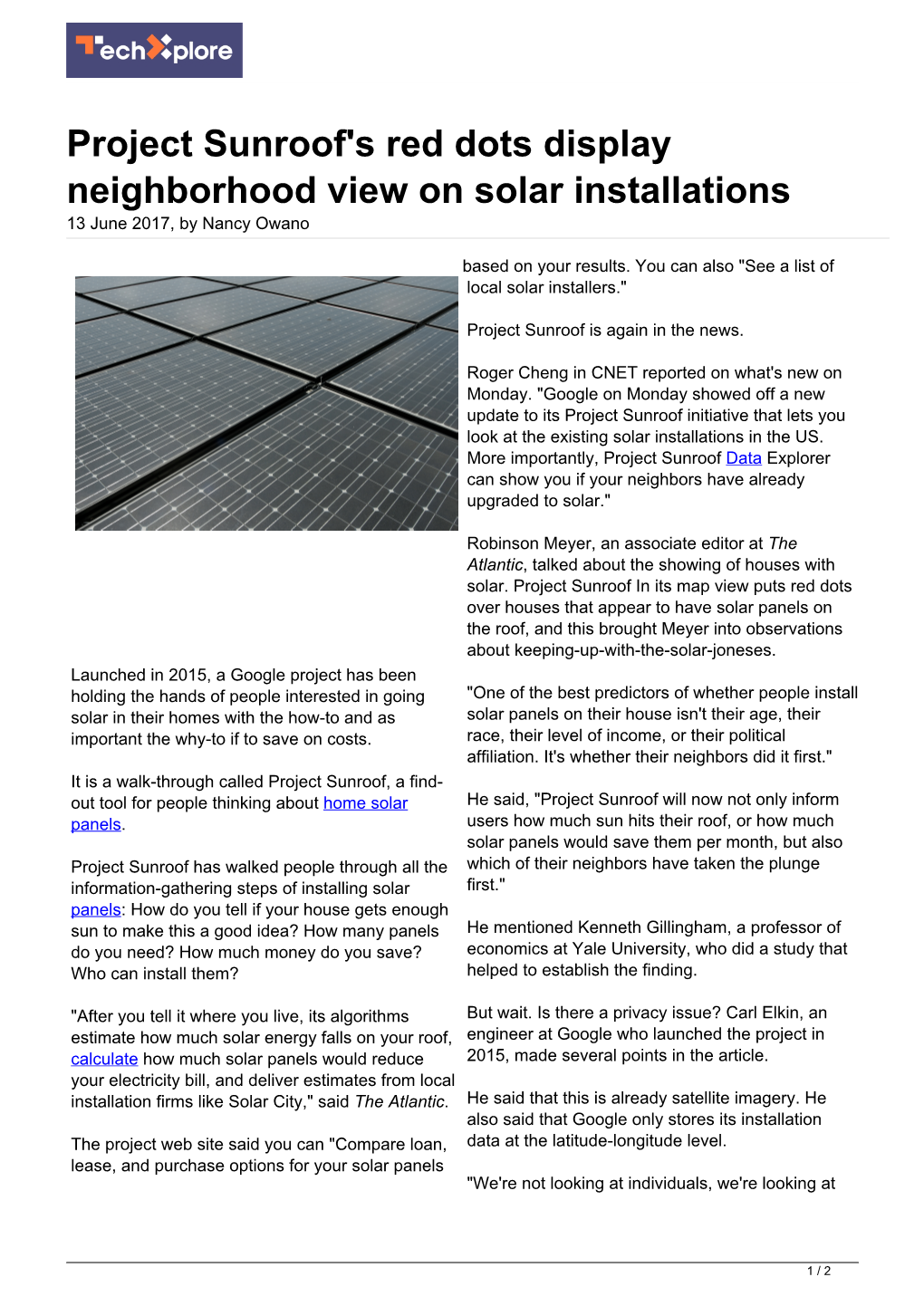 Project Sunroof's Red Dots Display Neighborhood View on Solar Installations 13 June 2017, by Nancy Owano