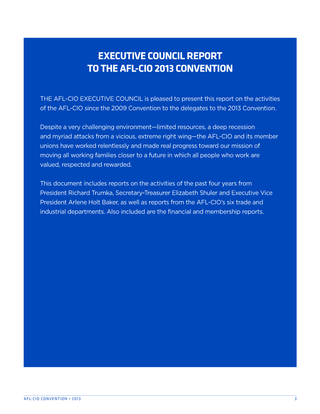 Executive Council Report to the AFL-CIO 2013 Convention