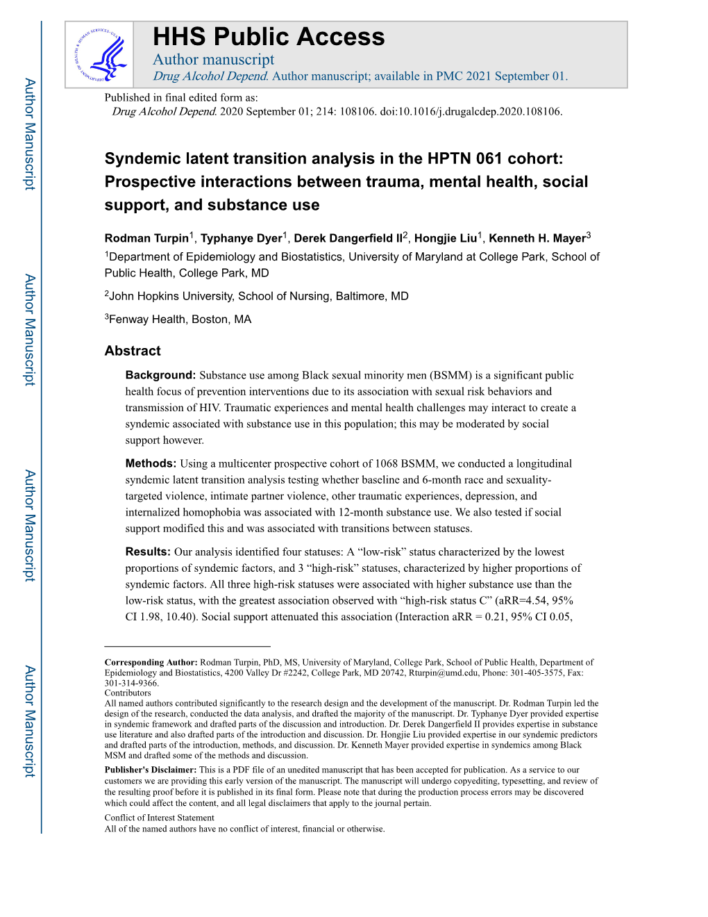 Syndemic Latent Transition Analysis in the HPTN 061 Cohort: Prospective Interactions Between Trauma, Mental Health, Social Support, and Substance Use