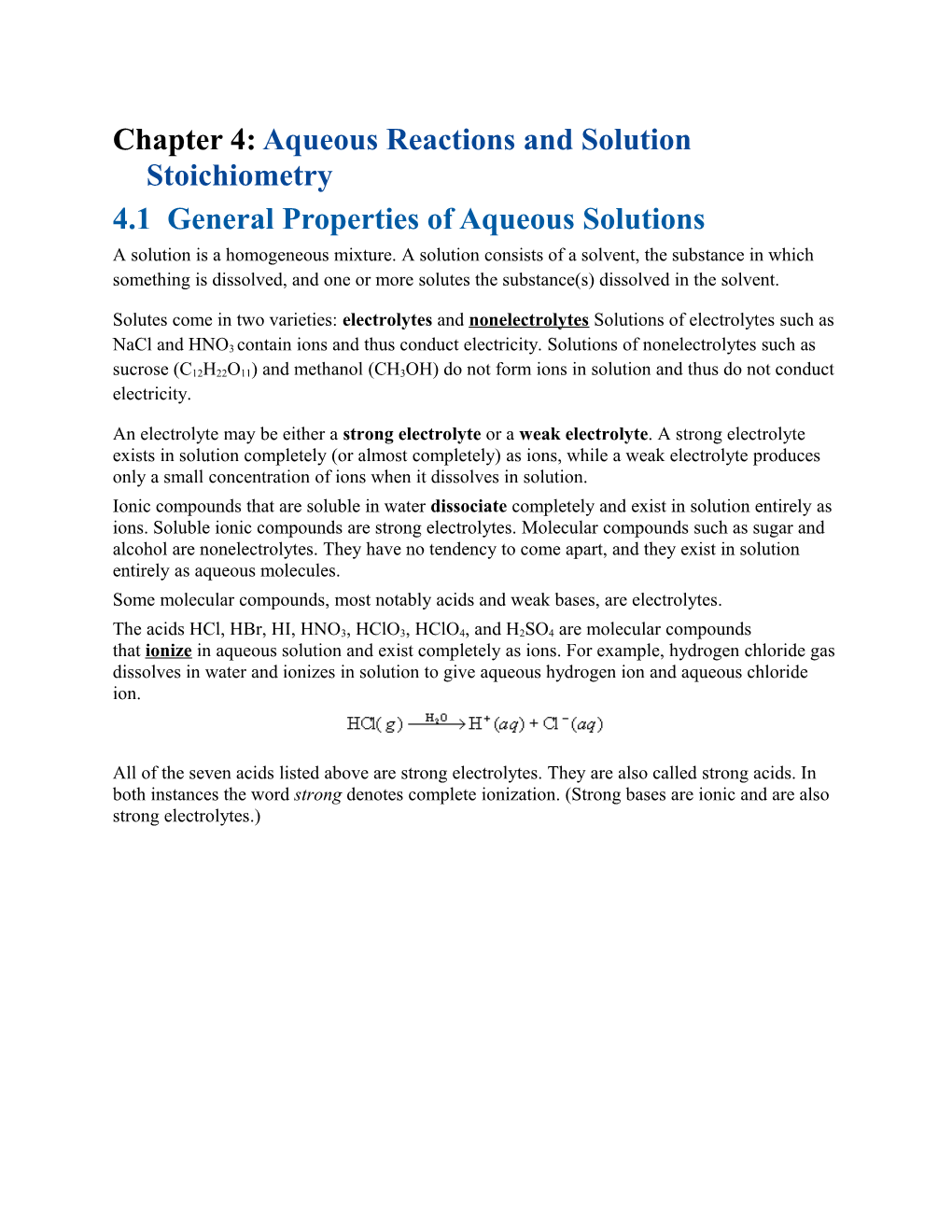 Chapter 4: Aqueous Reactions and Solution Stoichiometry