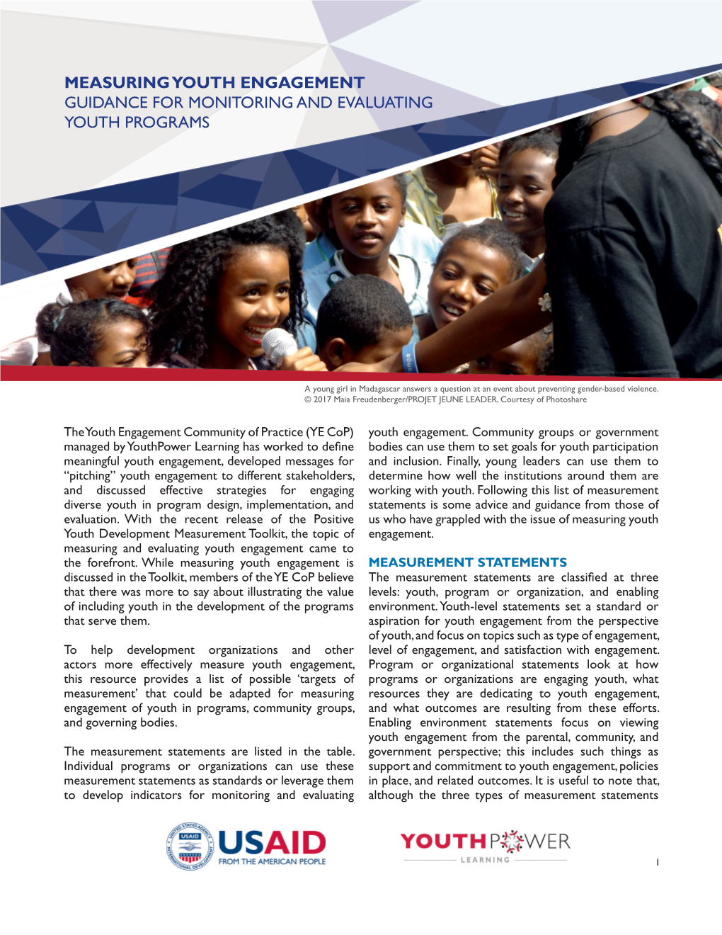 Measuring Youth Engagement Guidance for Monitoring and Evaluating Youth Programs