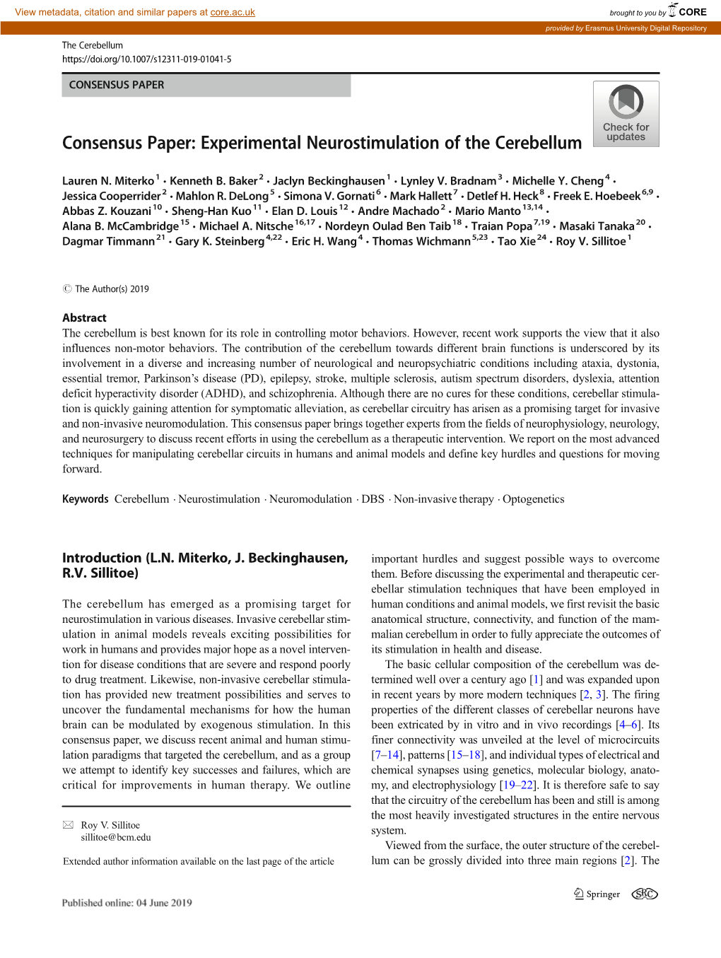 Consensus Paper: Experimental Neurostimulation of the Cerebellum