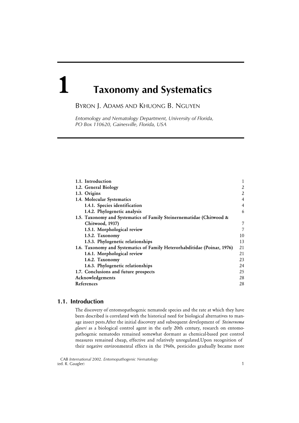 1 Taxonomy and Systematics