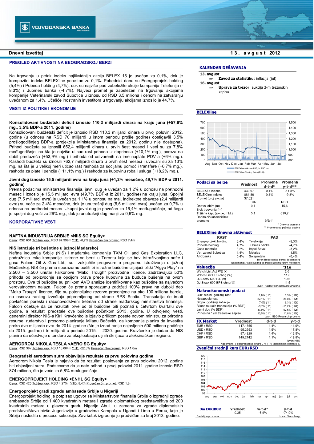 Dnevni Izveštaj 1 3 . a V G U S T 2012