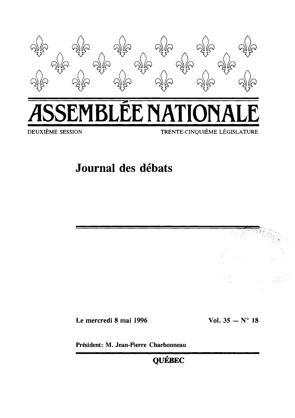 Assemblee Nationale Deuxième Session Trente-Cinquième Législature