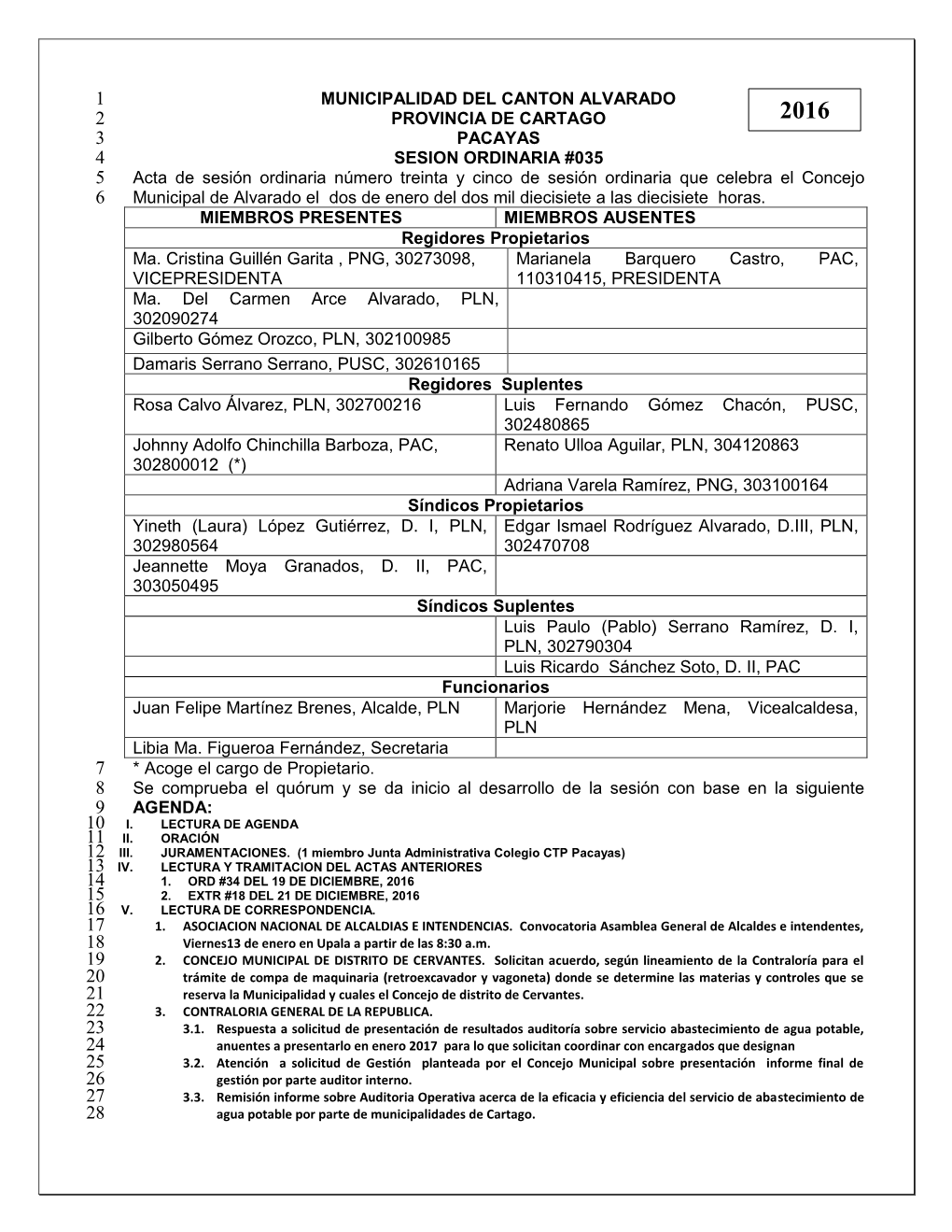 Acta De Sesion Ordinaria #35 Del 2 De Enero