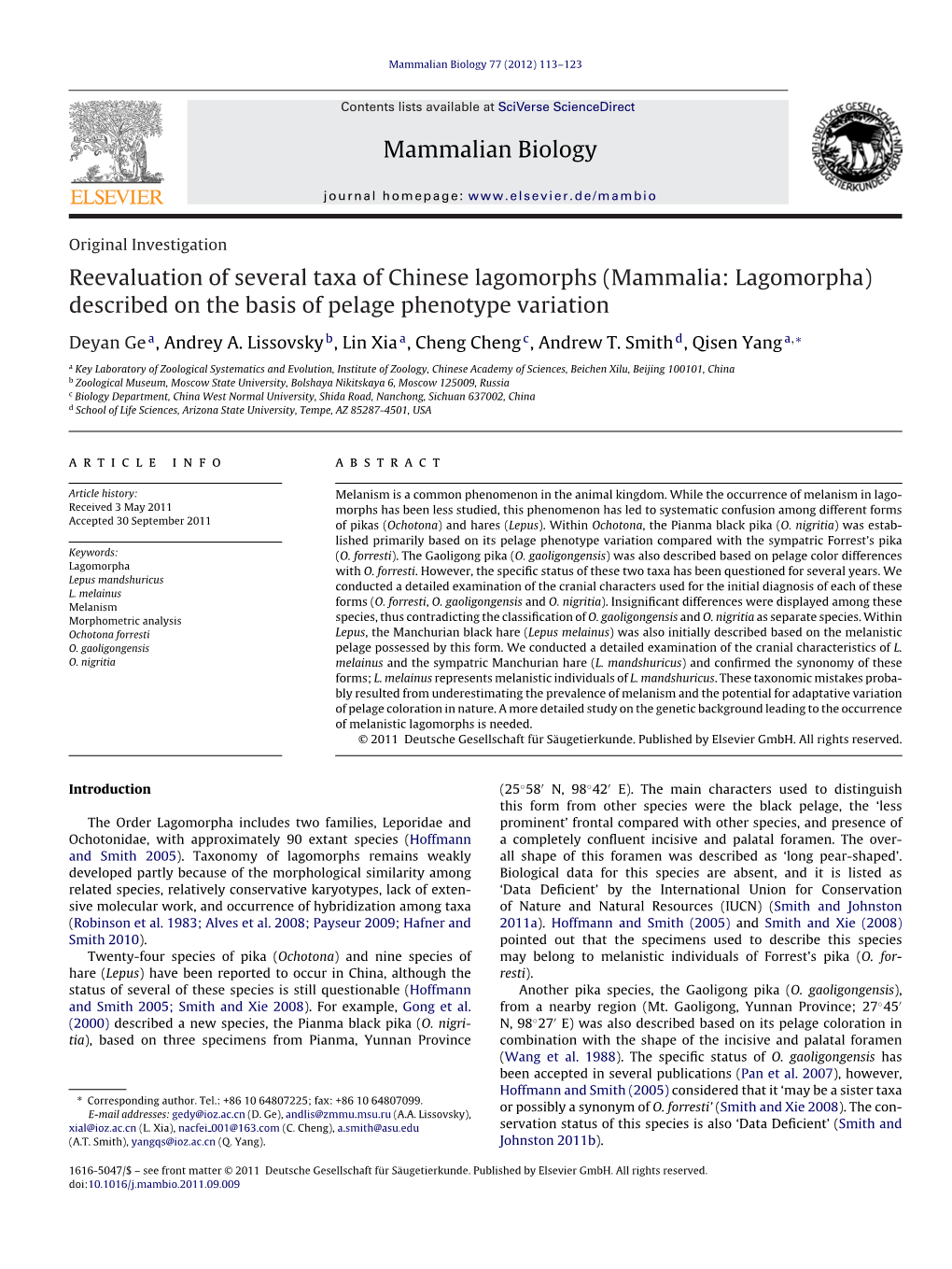 Reevaluation of Several Taxa of Chinese Lagomorphs (Mammalia: Lagomorpha) Described on the Basis of Pelage Phenotype Variation