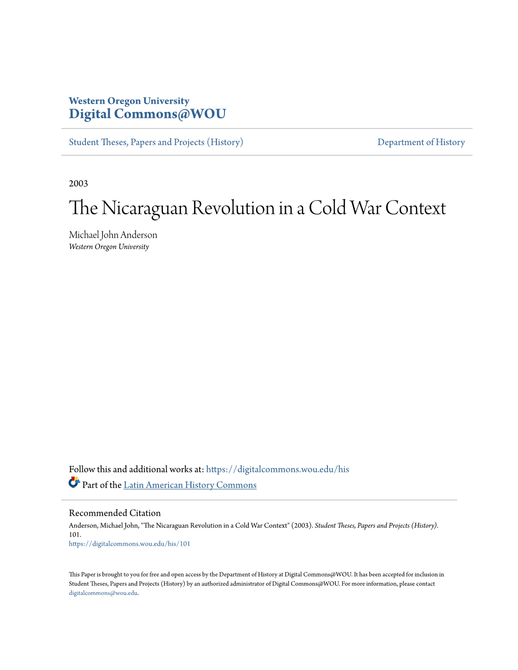 The Nicaraguan Revolution in a Cold War Context