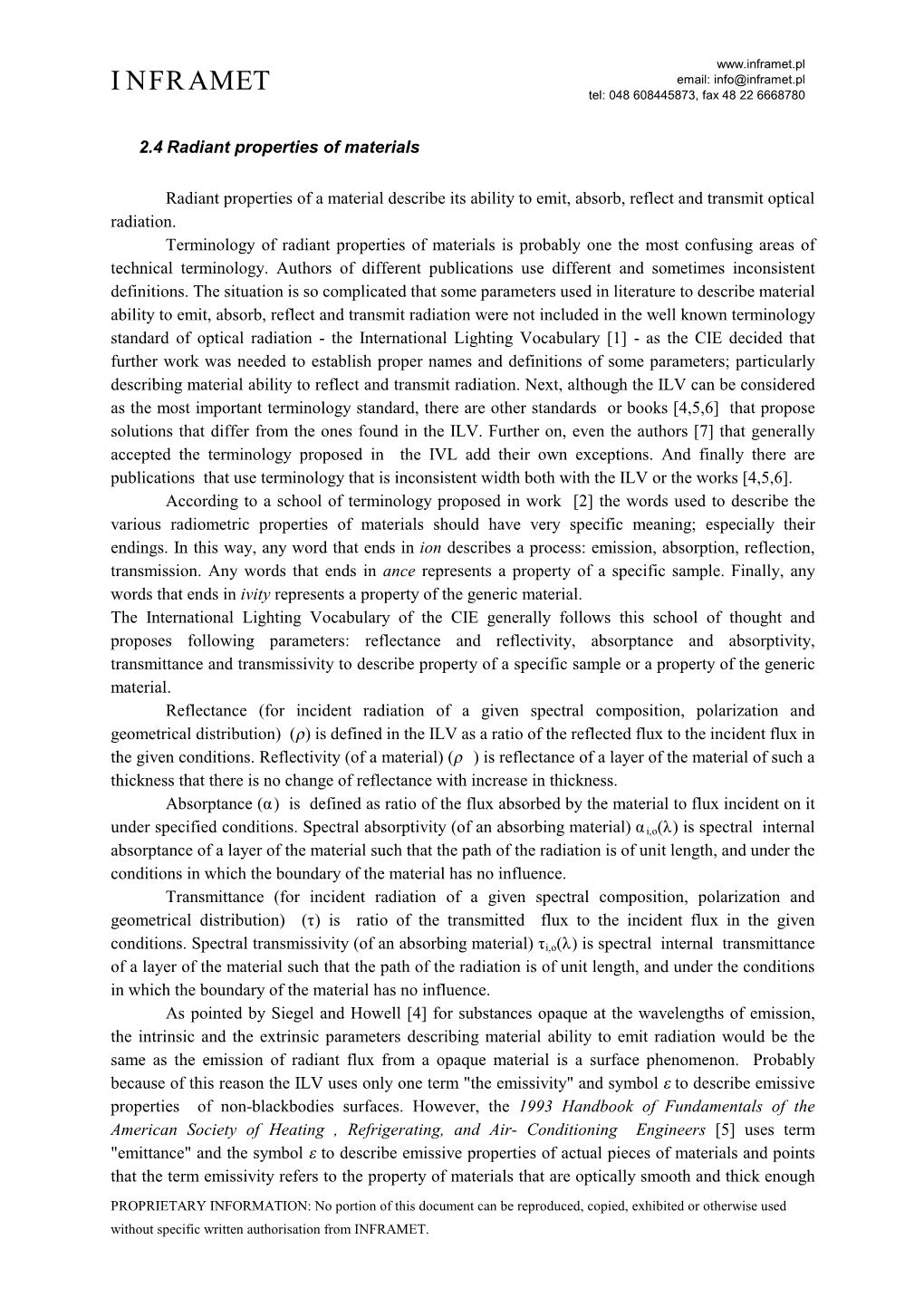 Radiant Properties of Materials