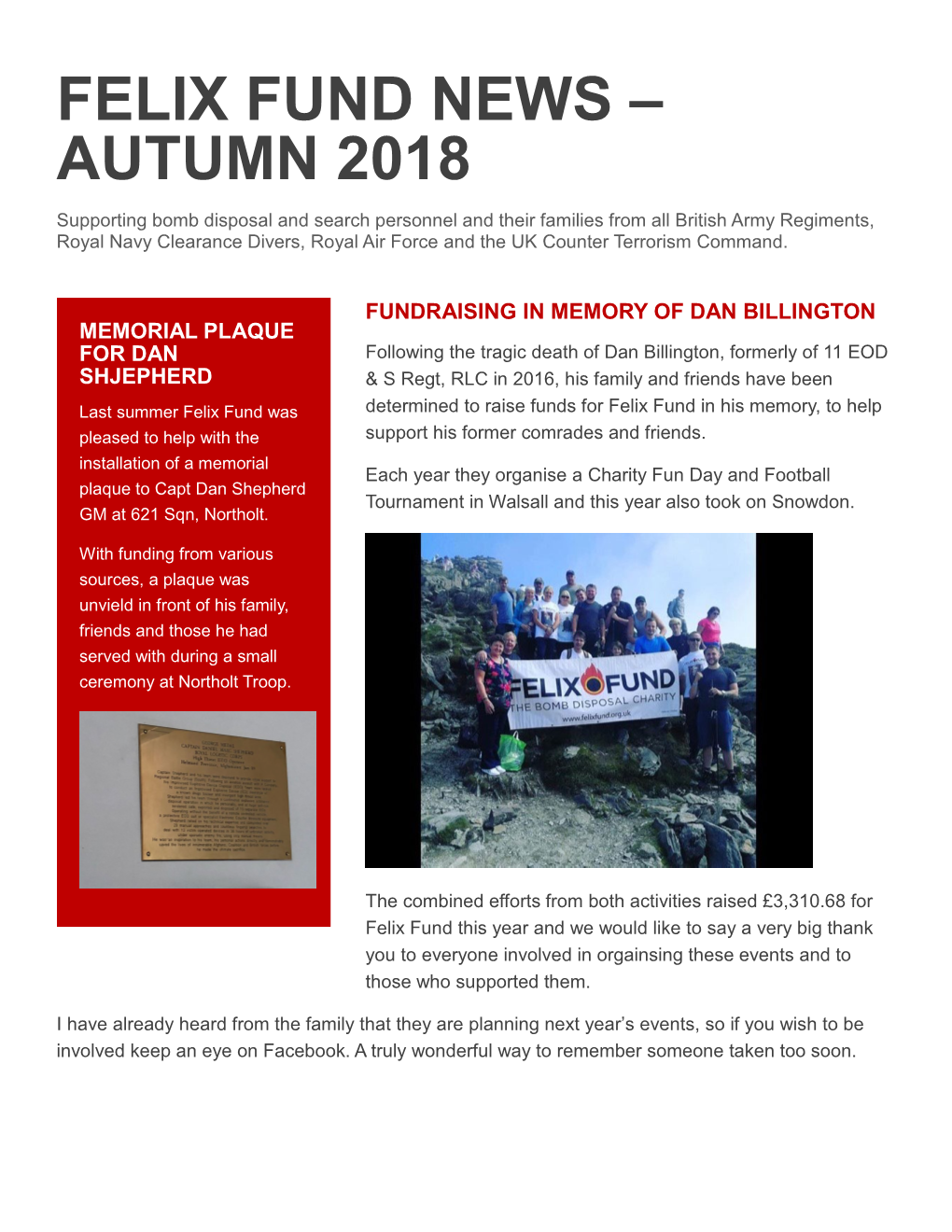 Felix Fund News – Autumn 2018