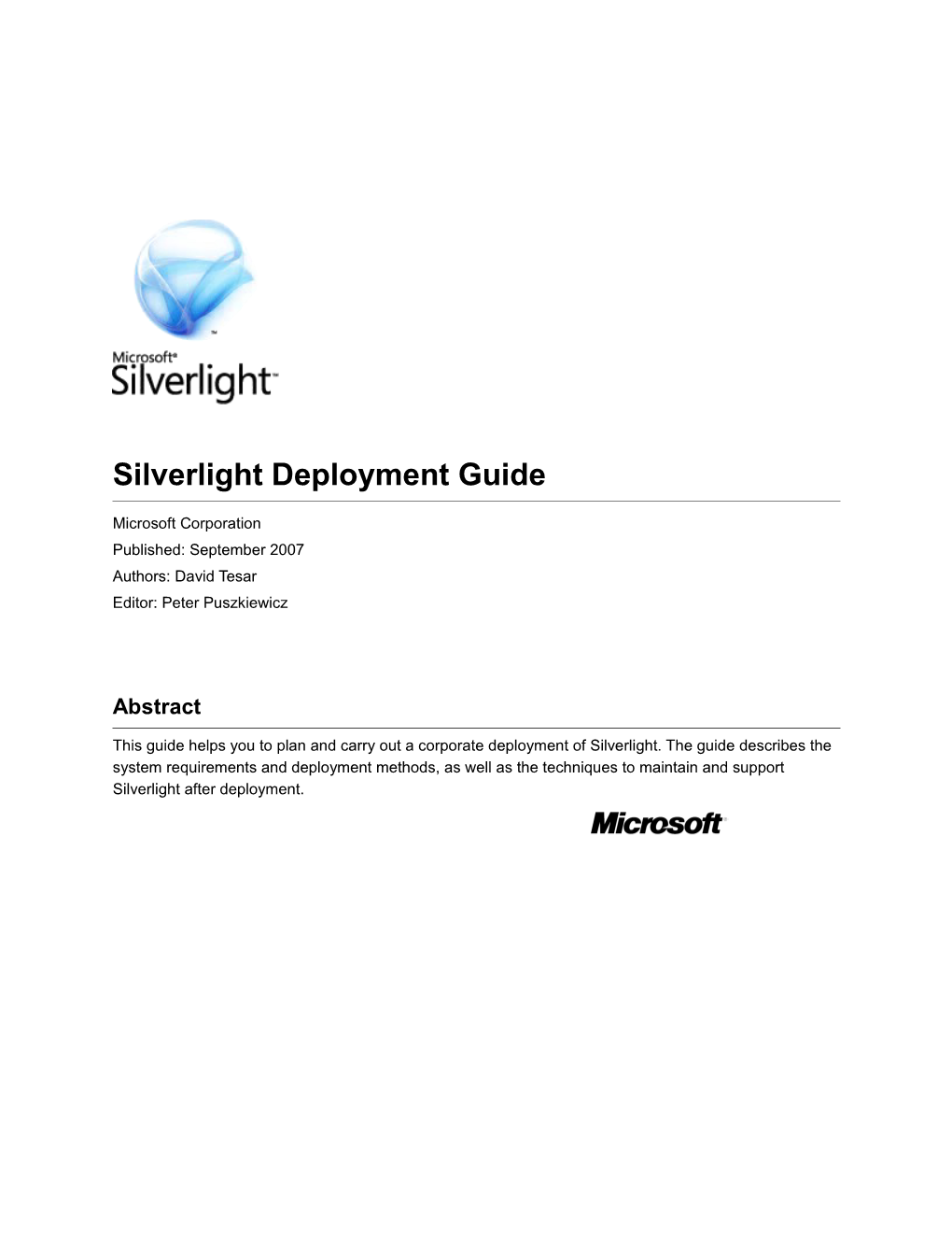 Silverlight Deployment Guide Microsoft Corporation