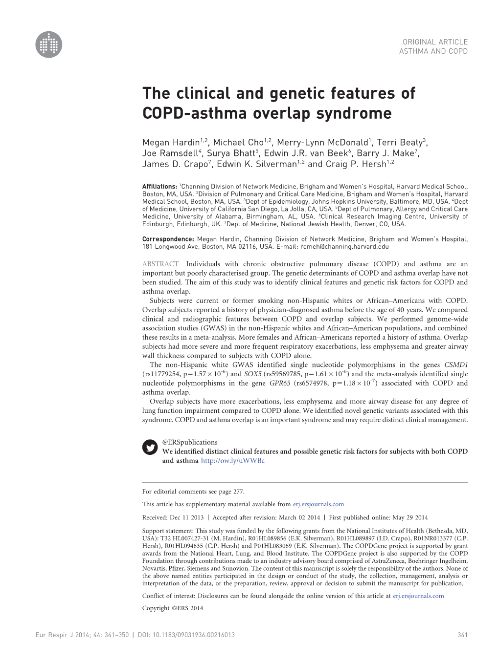 The Clinical and Genetic Features of COPD-Asthma Overlap Syndrome