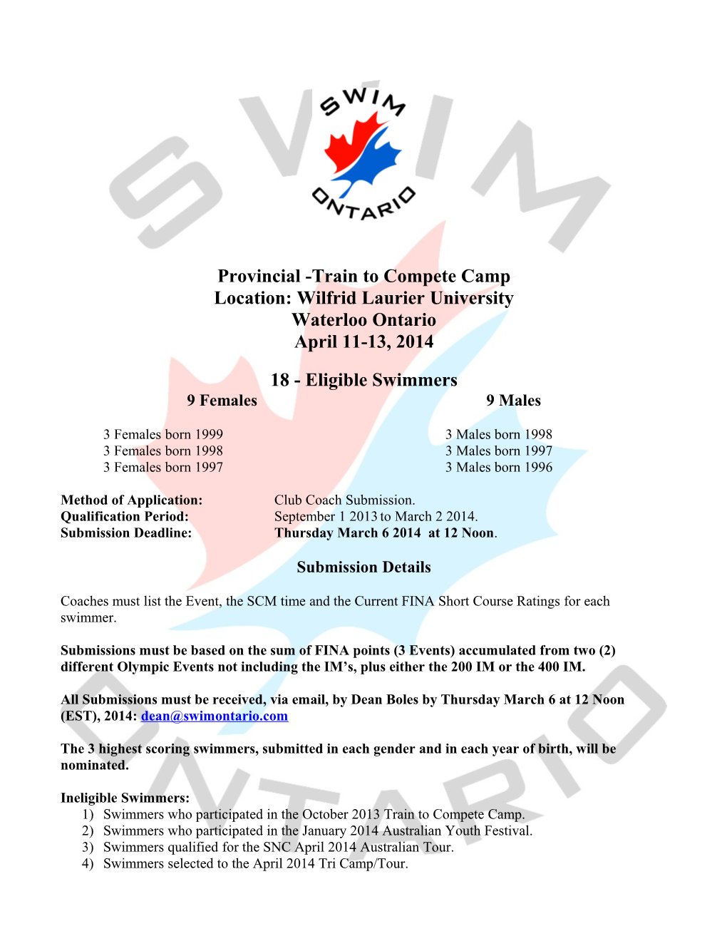 Ontario Swim Camp