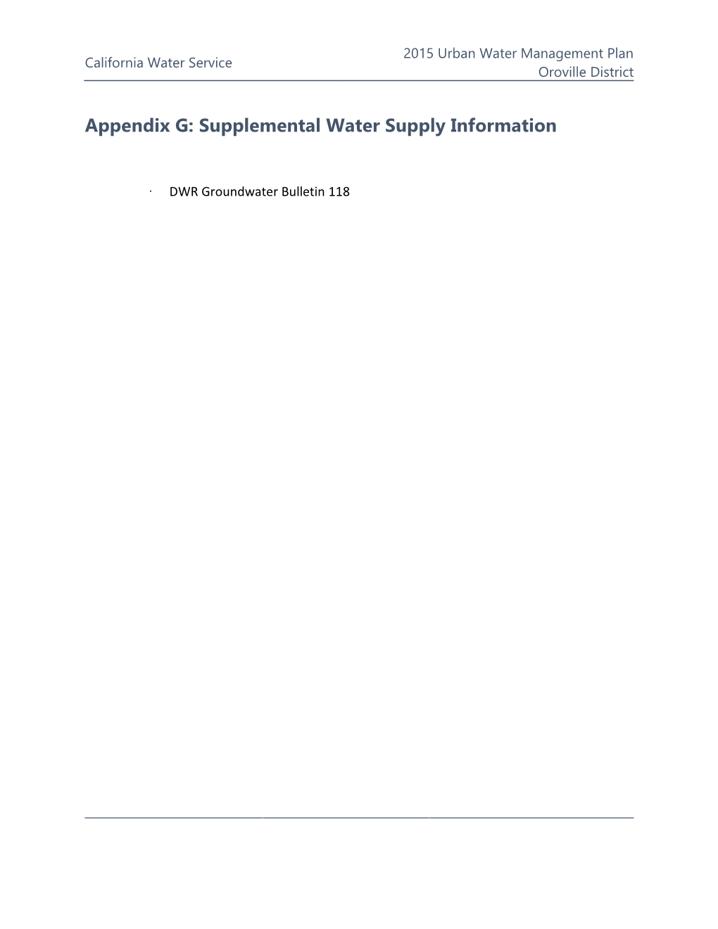 Supplemental Water Supply Information