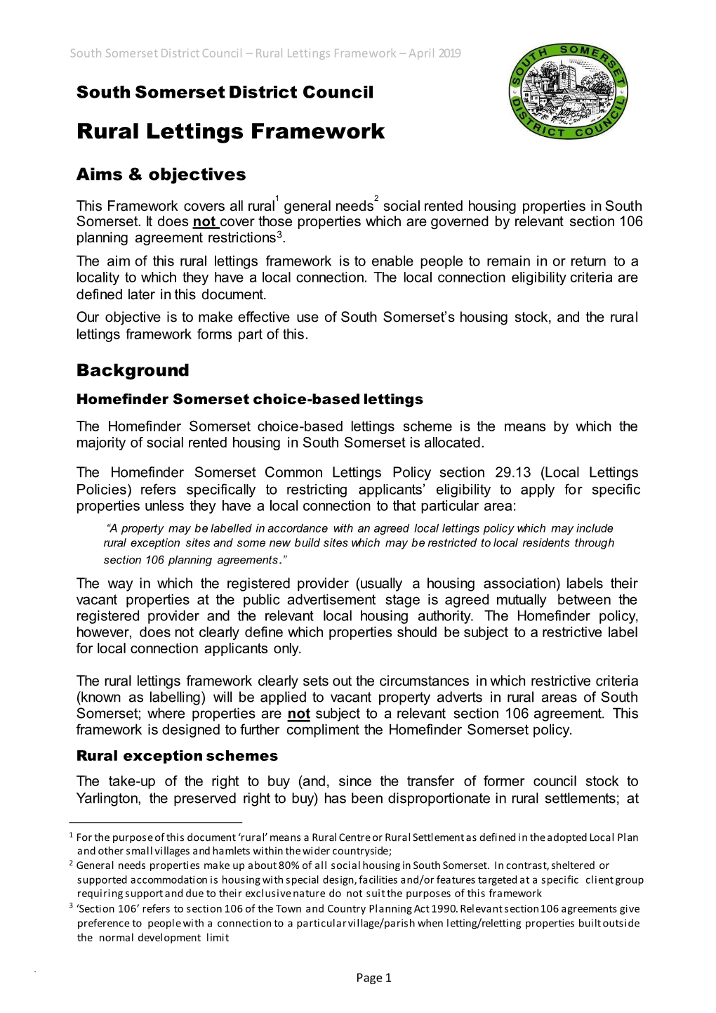 Rural Lettings Framework – April 2019