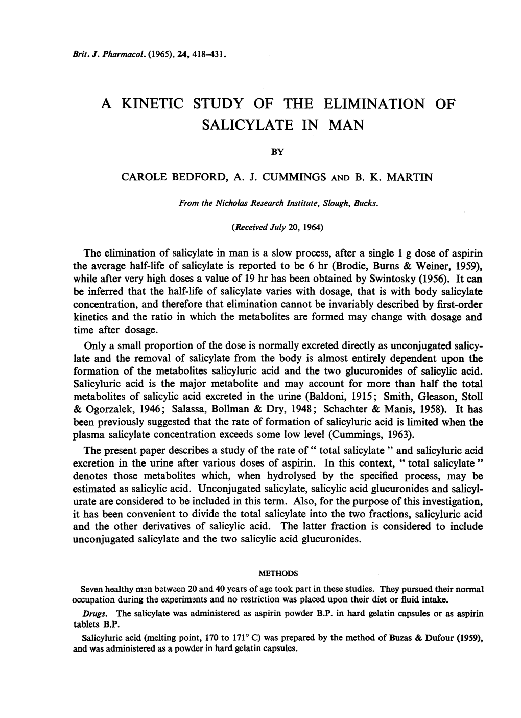 Salicylate in Man by Carole Bedford, A