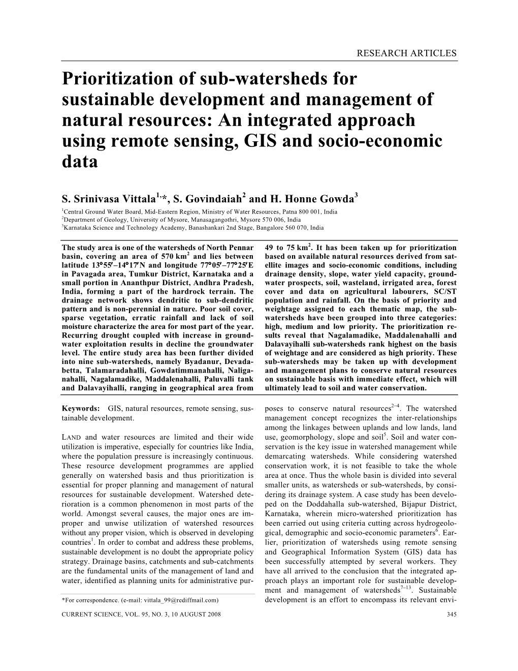 Prioritization of Sub-Watersheds for Sustainable Development and Management of Natural Resources