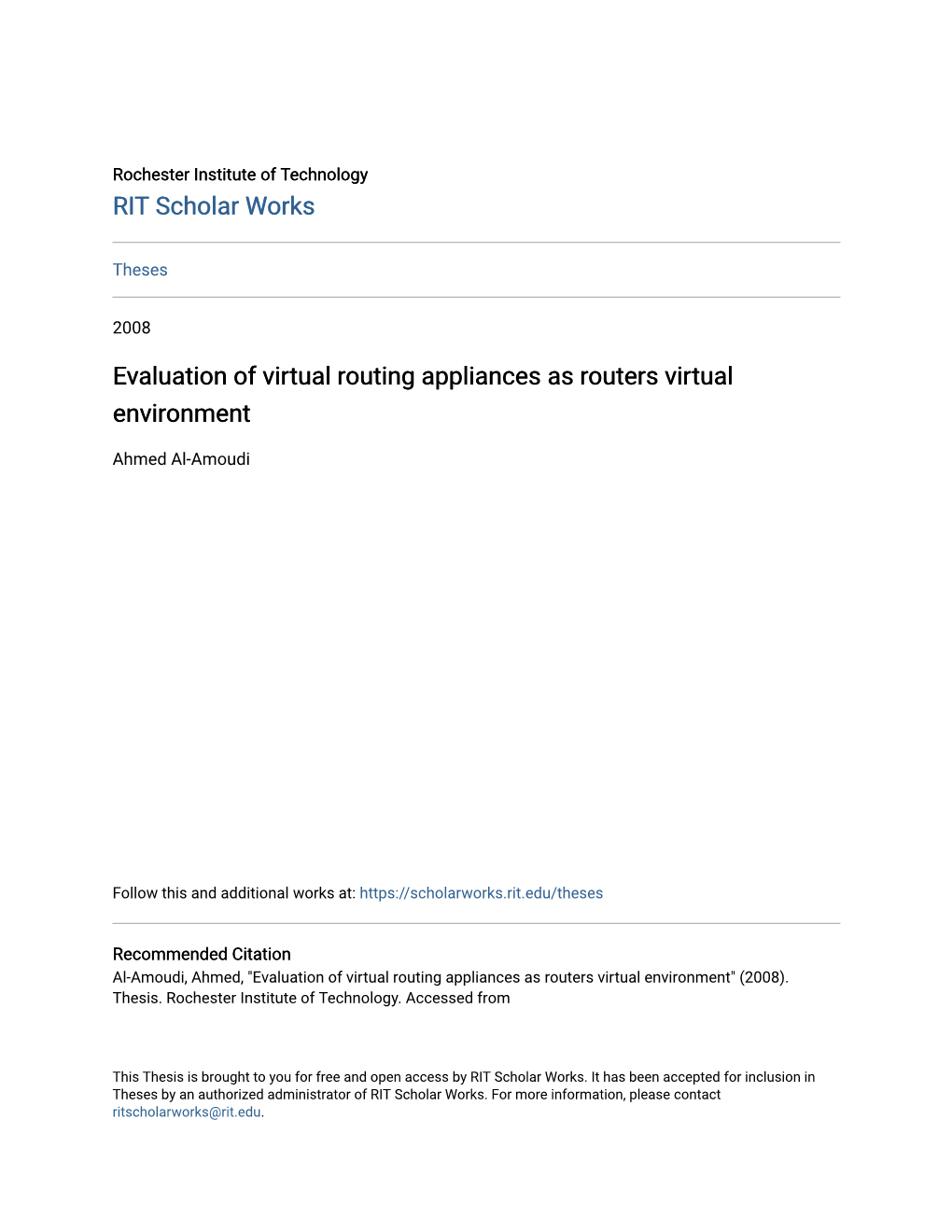 Evaluation of Virtual Routing Appliances As Routers Virtual Environment