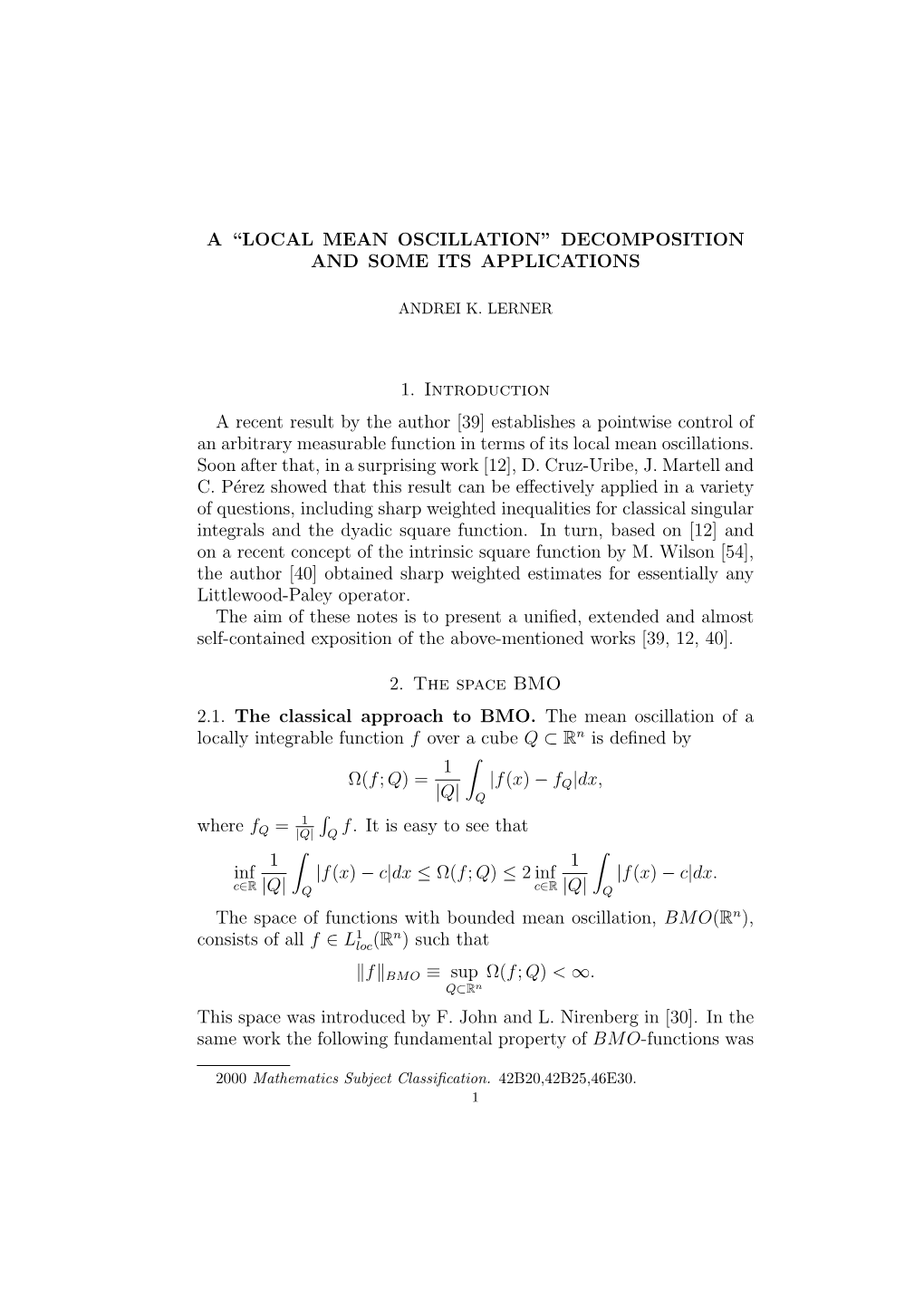 A “Local Mean Oscillation” Decomposition and Some Its Applications